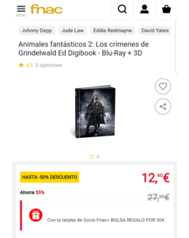 Oferta: Animales fantásticos 2: Los crímenes de Grindelwald  Digibook - BR + 3D a 12.60€ en Fnac