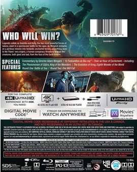 Godzilla vs Kong: carátula trasera USA blu-ray+4K
