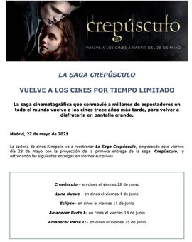 La Saga Crepúsculo vuelve a los cines el 28 de mayo  @eOneSpain