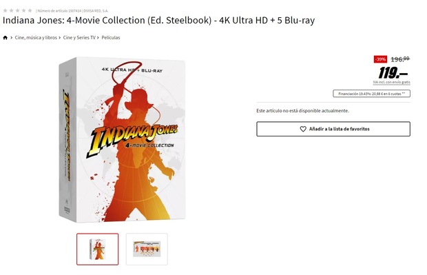 Oferta: Indiana Jones 4K UHD steelbook a 119 € en MediaMark