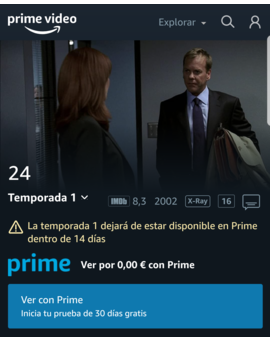 La serie 24 dejará de estar disponible en Prime Video en 14 días 