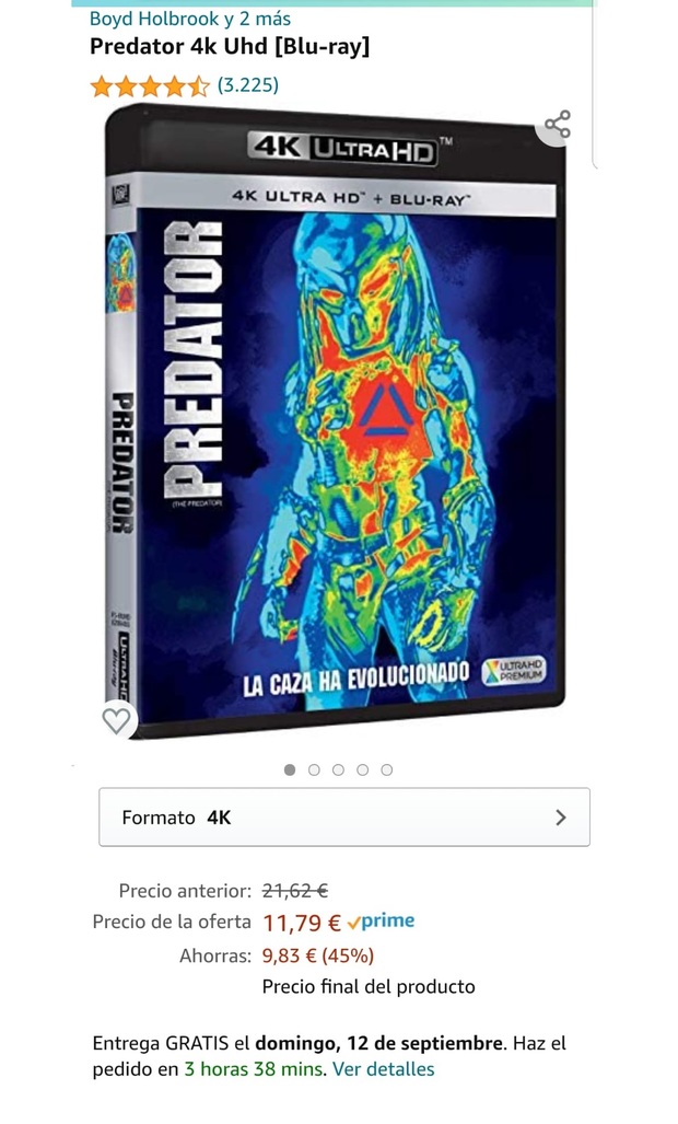 Oferta flash en Amazon por si a alguno os interesa. Predator en 4K (más barato que el blu-ray).