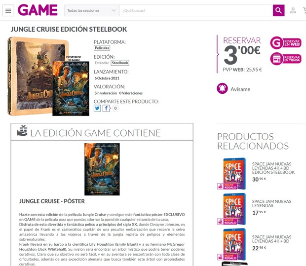 Jungle Cruise mas barata que en Amazon y Fnac y con poster de regalo en Game