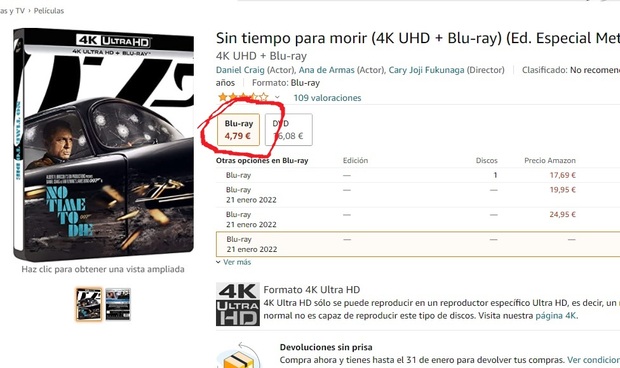 ¡Locura Máxima!: Reserva Sin Tiempo para Morir Steelbook 4K UHD a 4.79€. ¡Corred que se agotan!.