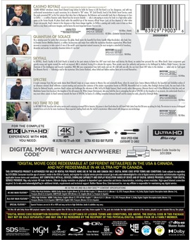 Contraportada del pack 4K UHD que saldrá en USA de Daniel Craig como James Bond.