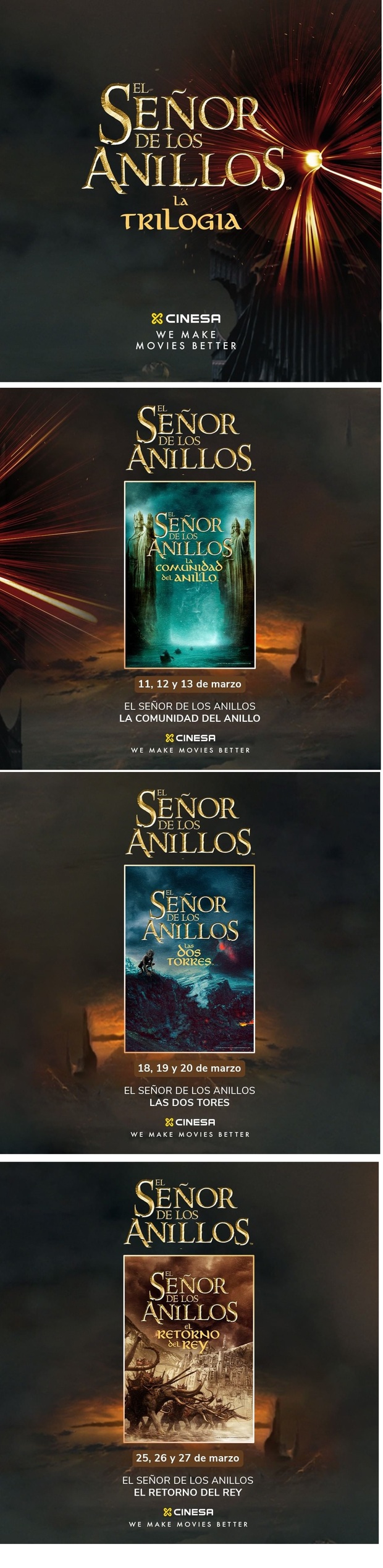 Reestreno de El Señor de los Anillos en Cinesa. A partir del 11 de Marzo de 2022.