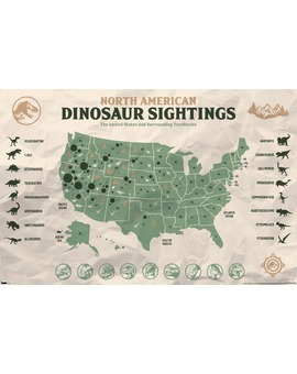 Tabla de distribución por territorio américano de los dinosaurios de Jurassic World Dominion.