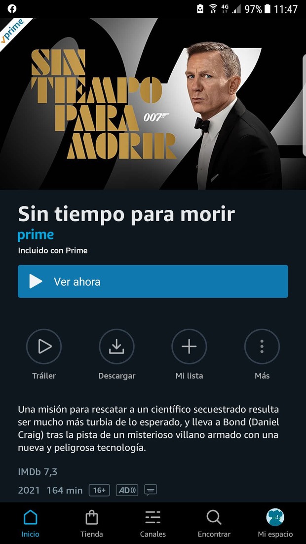 SIn Tiempo para Morir. Desde hoy 01-05-2022 disponible en Prime Video.