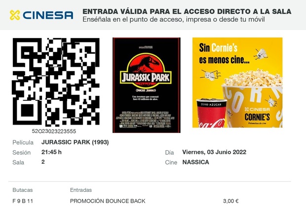 Jurassic Park: Mi Critica y mi Entrada [Sin Spoilers]. Nota: 10/10. Obra maestra.