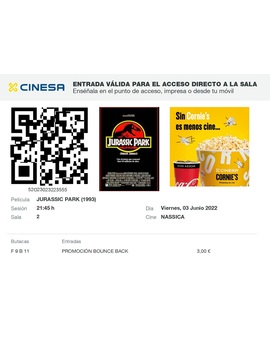 Jurassic Park: Mi Critica y mi Entrada [Sin Spoilers]. Nota: 10/10. Obra maestra.