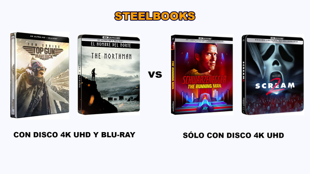 Steelbooks: Con disco 4K UHD y Blu-Ray o sólo con disco 4K UHD. ¿Cómo los preferís?.