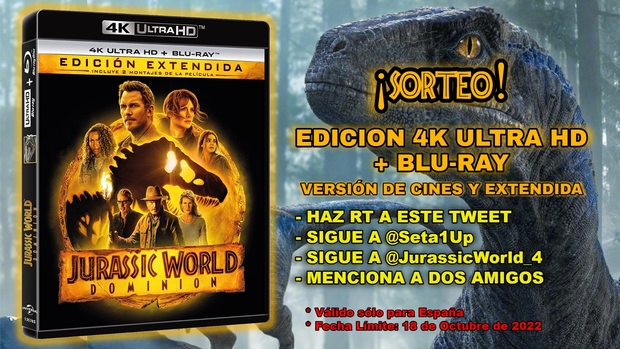 SORTEO: Edición 4K UHD + Blu-Ray de Jurassic World Dominion.