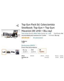 Megabug en Amazon!. Top Gun 4K Edición Definitiva por 19,99 € ¡¡¡Corred insensatos!!!.