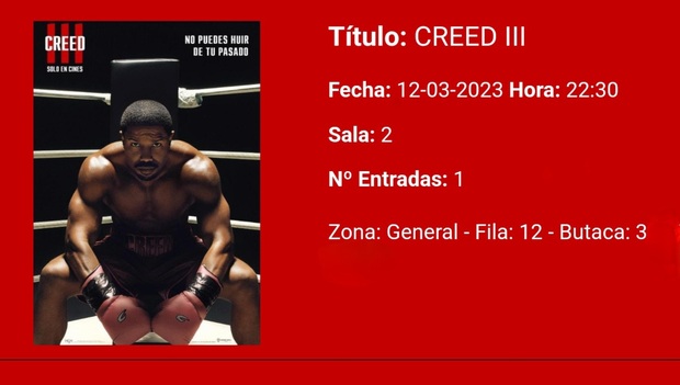 Creed III: Mi Critica y mi Entrada [Sin Spoilers]. Nota: 7/10. Efectiva pero repetitiva.