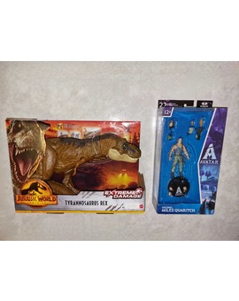Tiranosaurio Rex de Mattel Jurassic World y Miles Quaritch McFarlane Avatar : Mi Compra 15-10-2023.