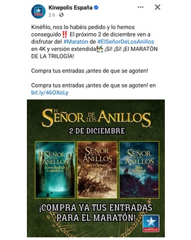 Maratón El Señor de los Anillos en Kinepolis