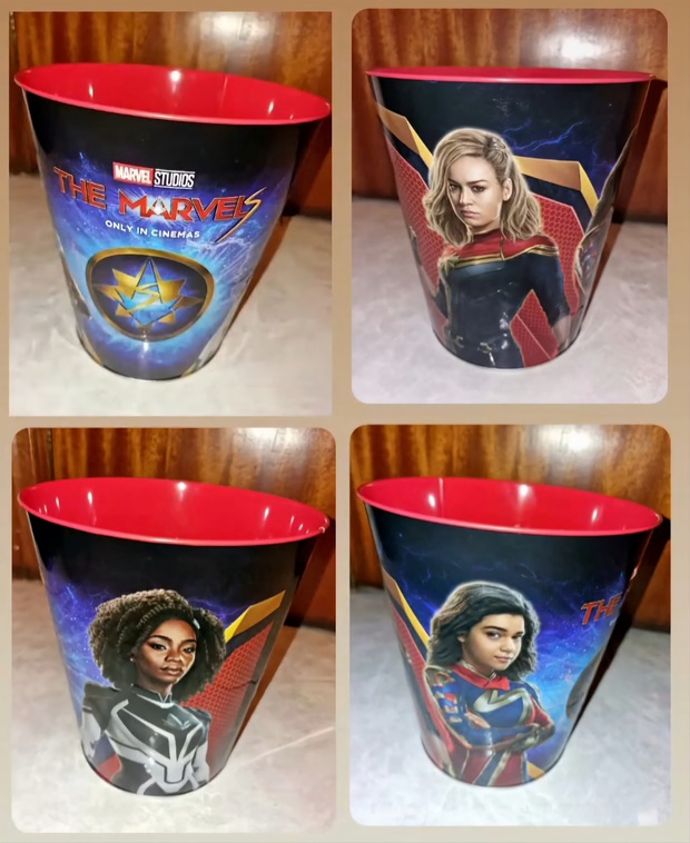 Cubo de palomitas metálico de The Marvels. Mi Compra 10-11-2023.