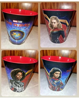 Cubo de palomitas metálico de The Marvels. Mi Compra 10-11-2023.