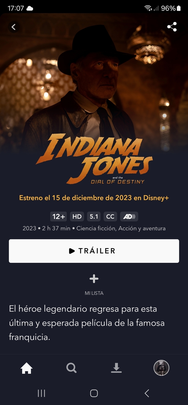 Indiana Jones y el Dial del Destino. Desde hoy 15 de Diciembre en Disney +.