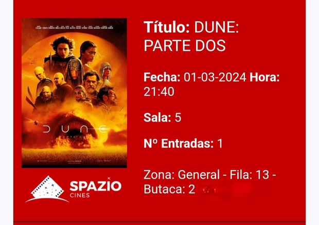 Dune Parte 2: Mi Critica y mi Entrada [Sin Spoilers]. Nota: 7/10.