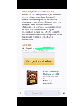 Menos mal que compré la Italiana. Amazon cancela el steel de Furiosa.