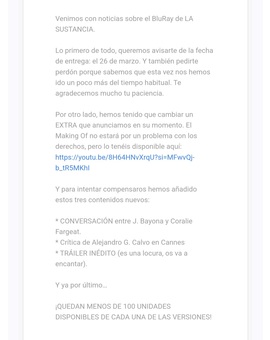 Correo de Elastica sobre La Sustancia 