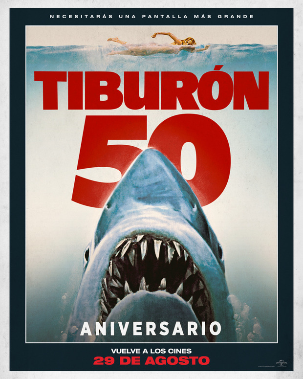 Tiburón: Hoy 29-08-2025 reestreno en cines por su 50 aniversario.