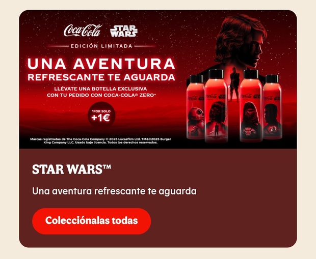 Botellas de Star Wars de Coca Cola en Burger king 