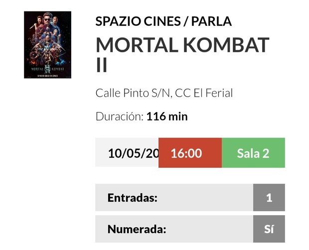 Mortal Kombat II. Mi Entrada segundo visionado en cines