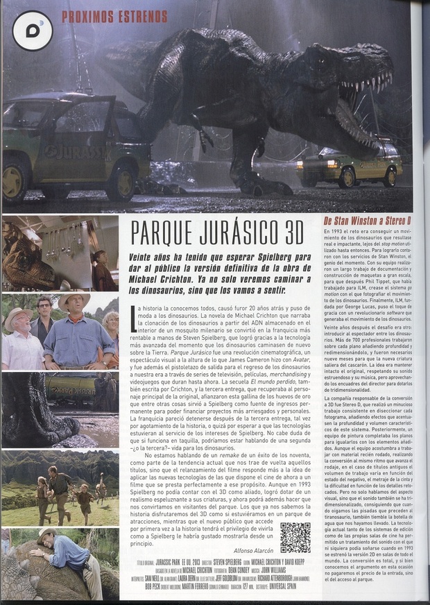 REPORTAJE CINE ACCION JURASSIC PARK 3D