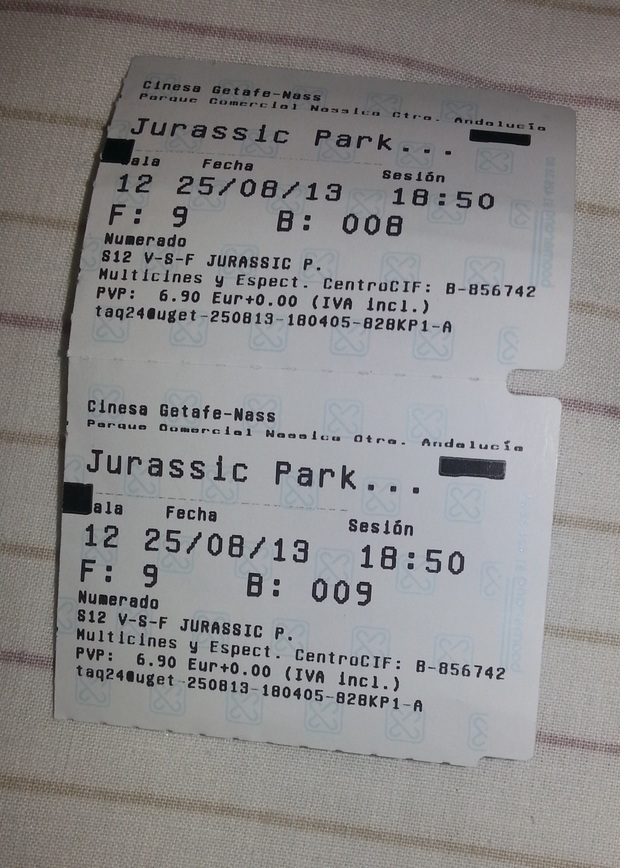 Mi entrada de JURASSIC PARK  3D  25-08-2013