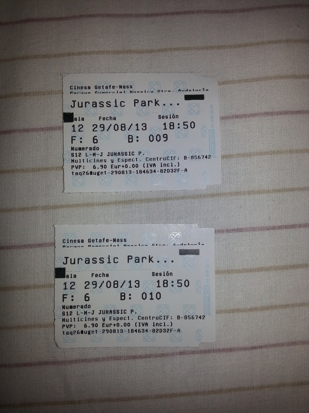 Mi entrada de  JURASSIC PARK 3D 29-08-2013