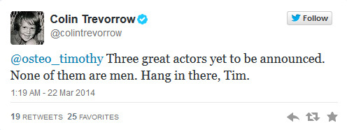 Colin Trevorrow anuncia en su cuenta de Twitter que todavía quedan 3 grandes actores por desvelar su nombre para JURASSIC WORLD