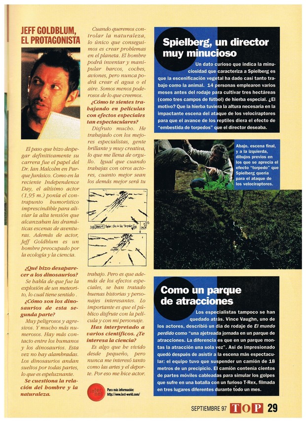 EL MUNDO PERDIDO JURASSIC PARK REPORTAJE REVISTA TOP DISNEY SEPTIEMBRE 1997 5/9
