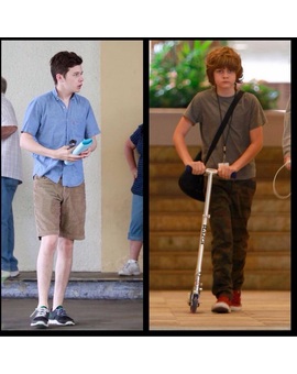 Nick y Ty (los niños de #JurassicWorld ) saliendo de su hotel en Hawaii para ir al rodaje de la película
