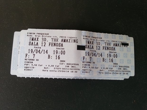 mi entrada de The amazing Spiderman 2