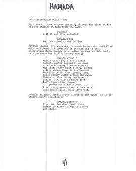 Aqui podemos ver una Parte del script de #JurassicWorld donde aparece Hamada, personaje interpretado por @brian_tee