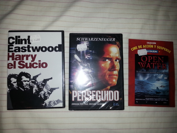 Perseguido, Harry El Sucio y Open Water por 1 euro cada una