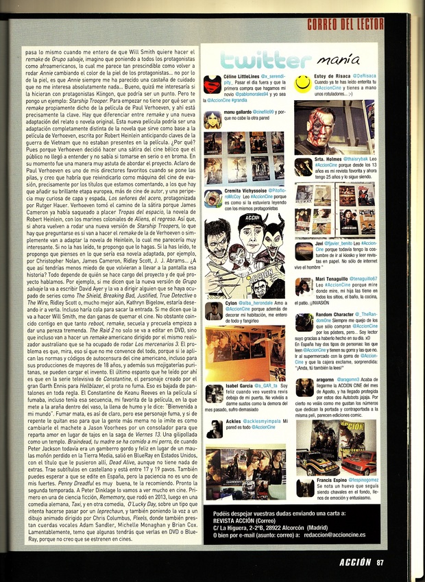 Accion Cine mes Septiembre 2014. Twittermania
