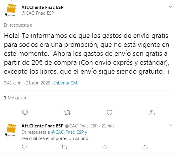 Fnac aprovecha el estado de alarma para quitar rastreramente el envío gratis