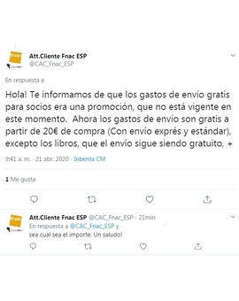 Fnac aprovecha el estado de alarma para quitar rastreramente el envío gratis