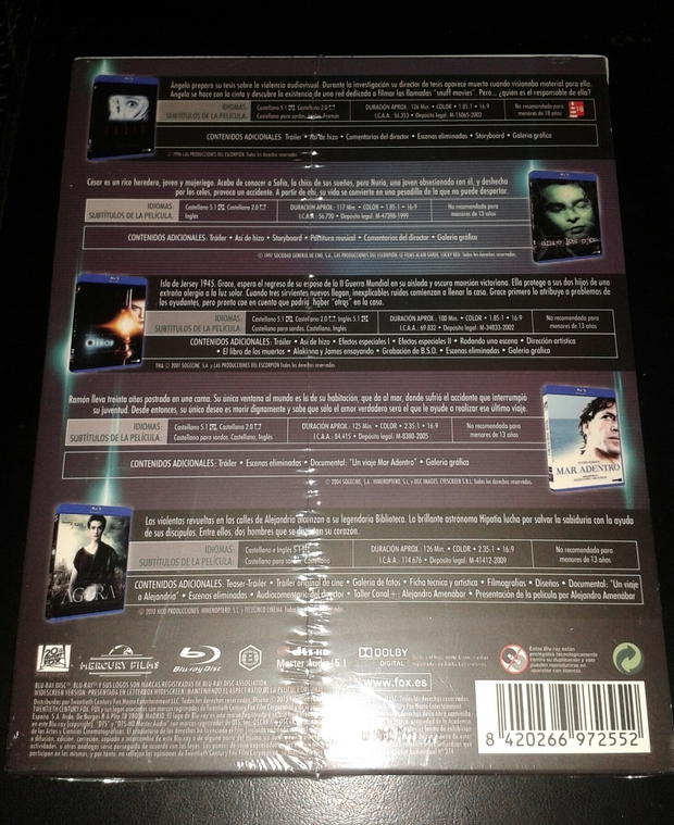 Trasera de pack Amenábar con diseños de las ediciones individuales