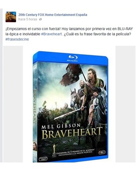 Braveheart "por primera vez en Bluray". 