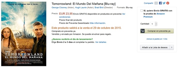 Preventa disponible de "Tomorrowland" en Amazon.es !!!
