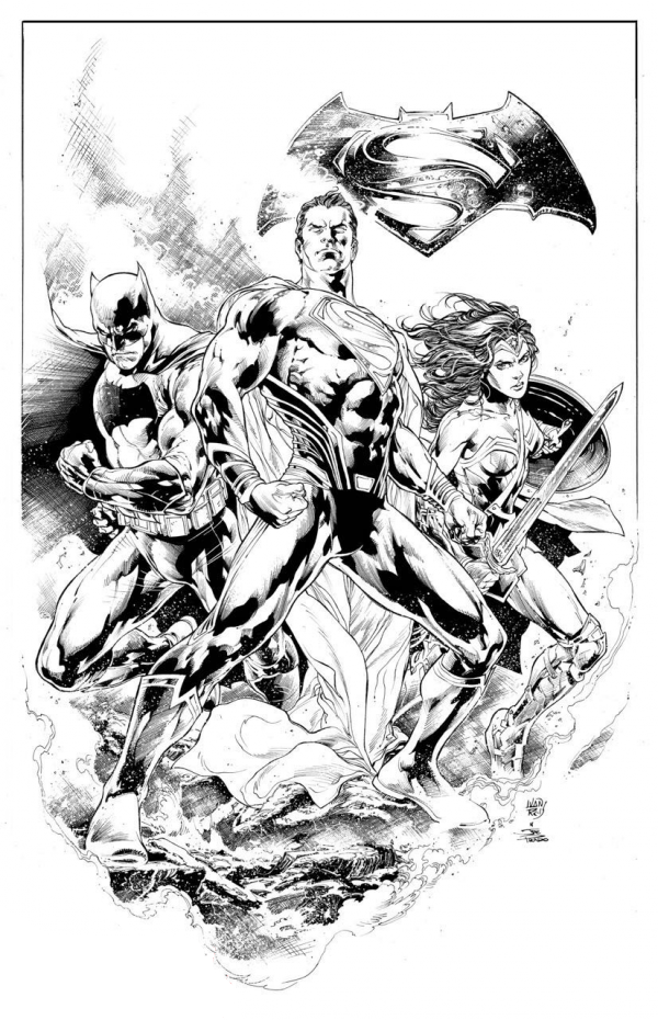 Varios de Batman v Superman: Arte conceptual, detrás de las cámaras con Zod y un dibujo de Ivan Reis.