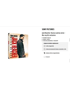 Duda con la edición metálica de Jack Reacher: Nunca vuelvas atrás.