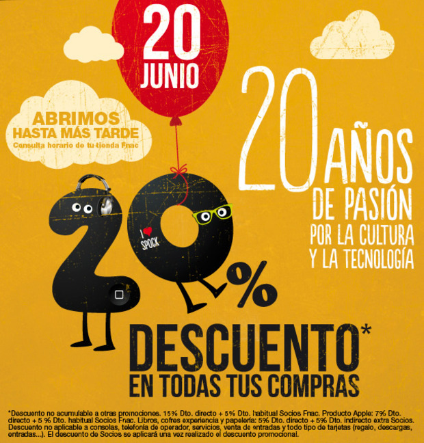20 de Junio - 20% de Descuento en la Fnac.