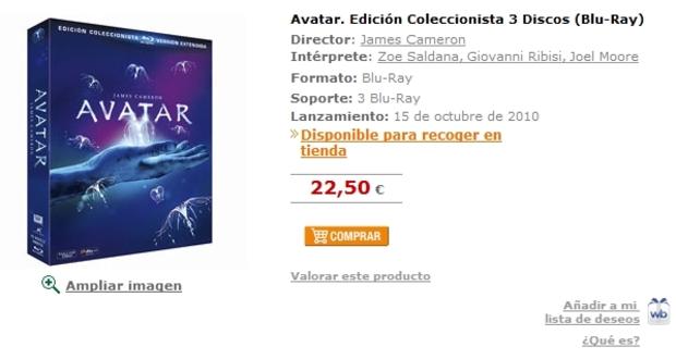 Oferta Avatar. Edición Coleccionista 3 Discos (Blu-Ray) en ECI