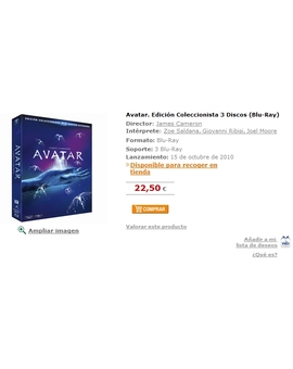 Oferta Avatar. Edición Coleccionista 3 Discos (Blu-Ray) en ECI