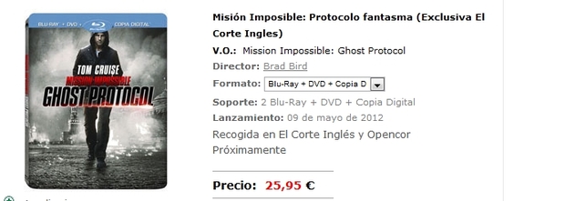 Steelbook Misión Imposible: Protocolo fantasma (Exclusiva El Corte Ingles)